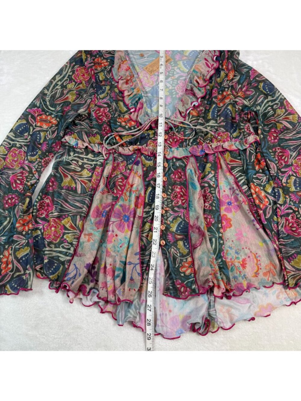 NWT Natural Life Ruffle Babydoll Sheer Peplum Top Bell Sleeve XL Floral V Neck - Picture 4 of 8